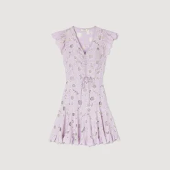 Robes*SANDRO Robe Courte En Guipure Marguerites Parme / Ecru
