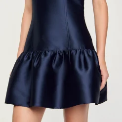 Robes*SANDRO Robe Courte En Satin Bleu Nuit