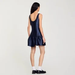 Robes*SANDRO Robe Courte En Satin Bleu Nuit