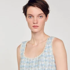 Robes*SANDRO Robe Courte En Tweed Bleu / Argent