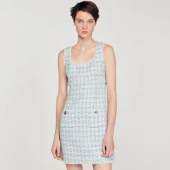 Robes*SANDRO Robe Courte En Tweed Bleu / Argent