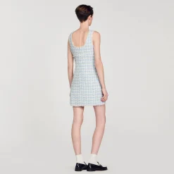Robes*SANDRO Robe Courte En Tweed Bleu / Argent