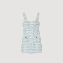 Robes*SANDRO Robe Courte En Tweed Bleu / Argent