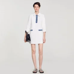 Robes*SANDRO Robe Courte En Tweed à Manches Longues blanc