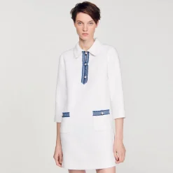 Robes*SANDRO Robe Courte En Tweed à Manches Longues blanc
