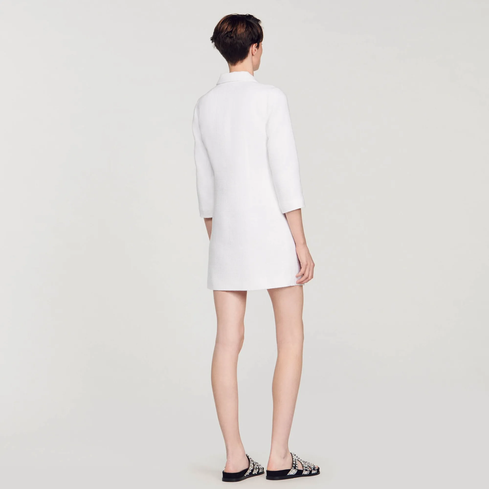 Robes*SANDRO Robe Courte En Tweed à Manches Longues blanc