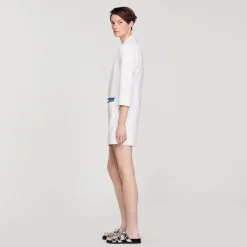Robes*SANDRO Robe Courte En Tweed à Manches Longues blanc