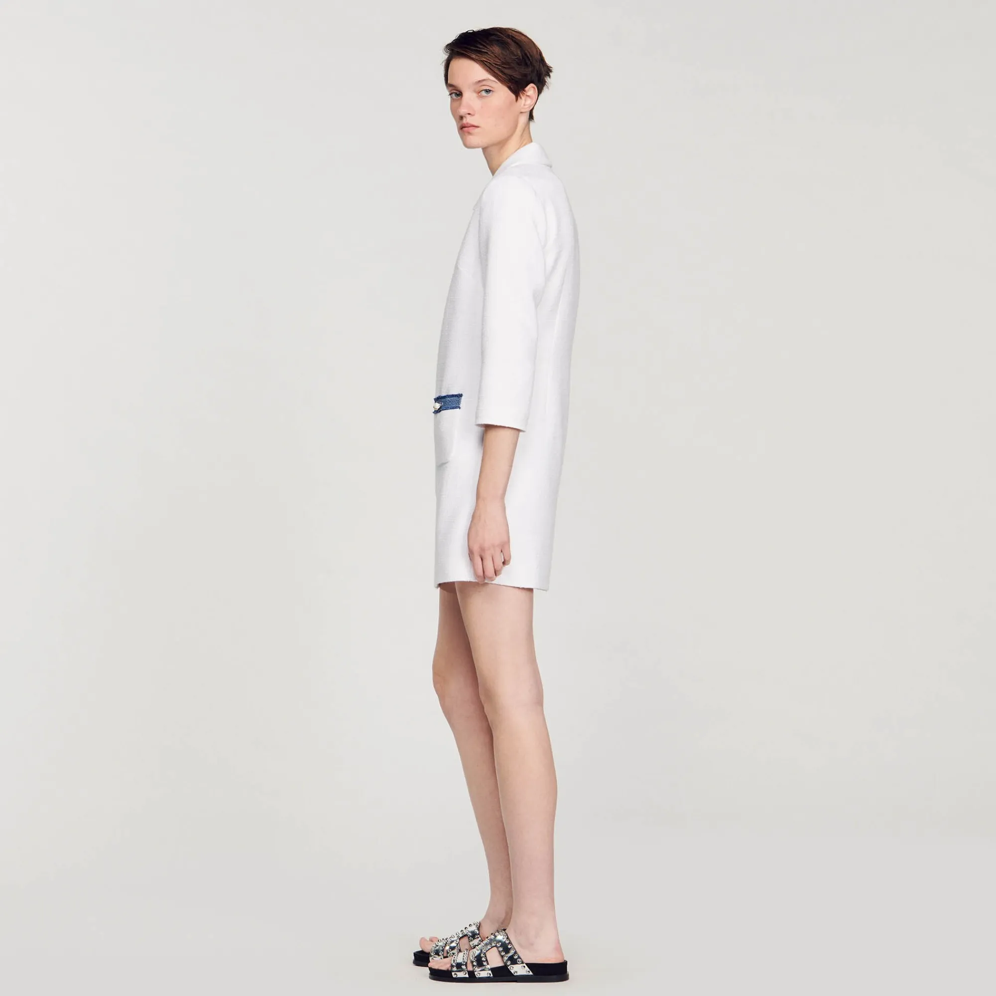 Robes*SANDRO Robe Courte En Tweed à Manches Longues blanc