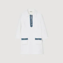 Robes*SANDRO Robe Courte En Tweed à Manches Longues blanc