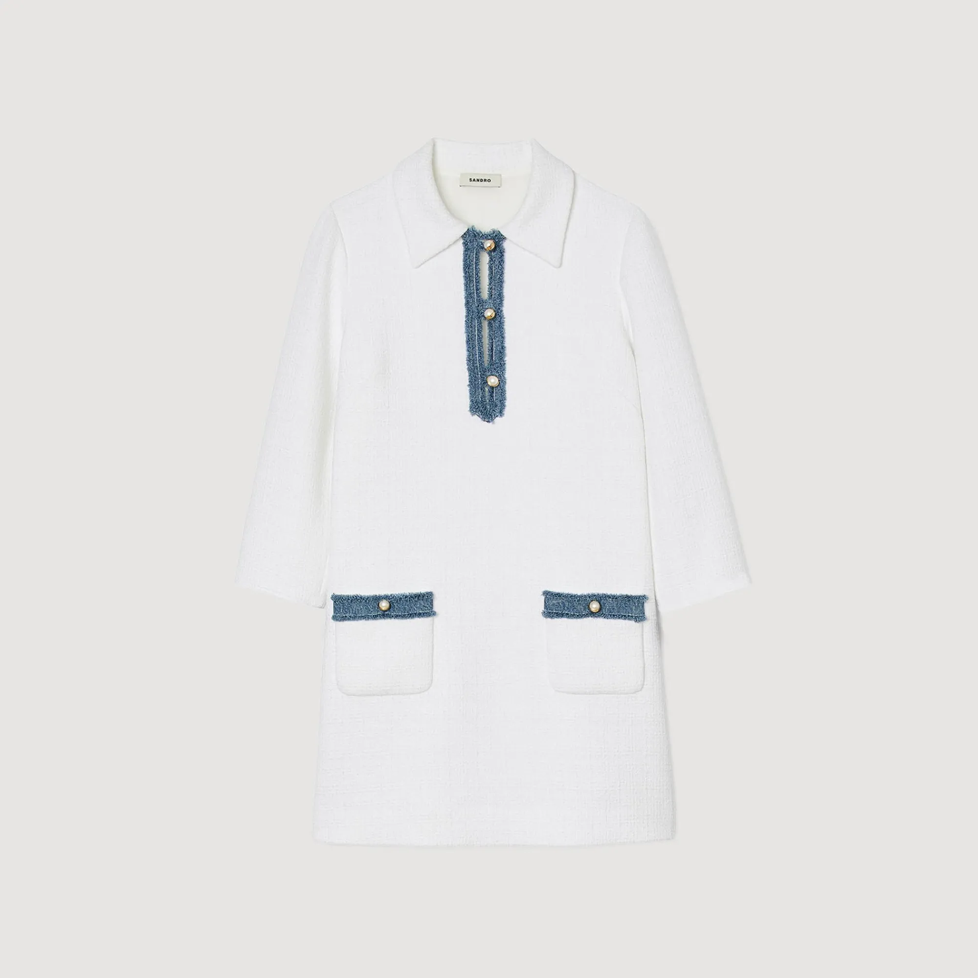 Robes*SANDRO Robe Courte En Tweed à Manches Longues blanc