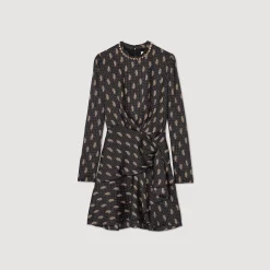 Robes*SANDRO Robe Courte Imprimée Moutarde / Bordeaux