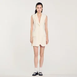 Robes*SANDRO Robe Courte Tailleur Plissée Ecru