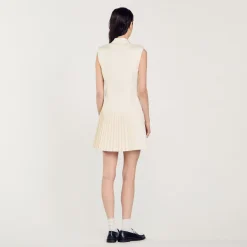 Robes*SANDRO Robe Courte Tailleur Plissée Ecru