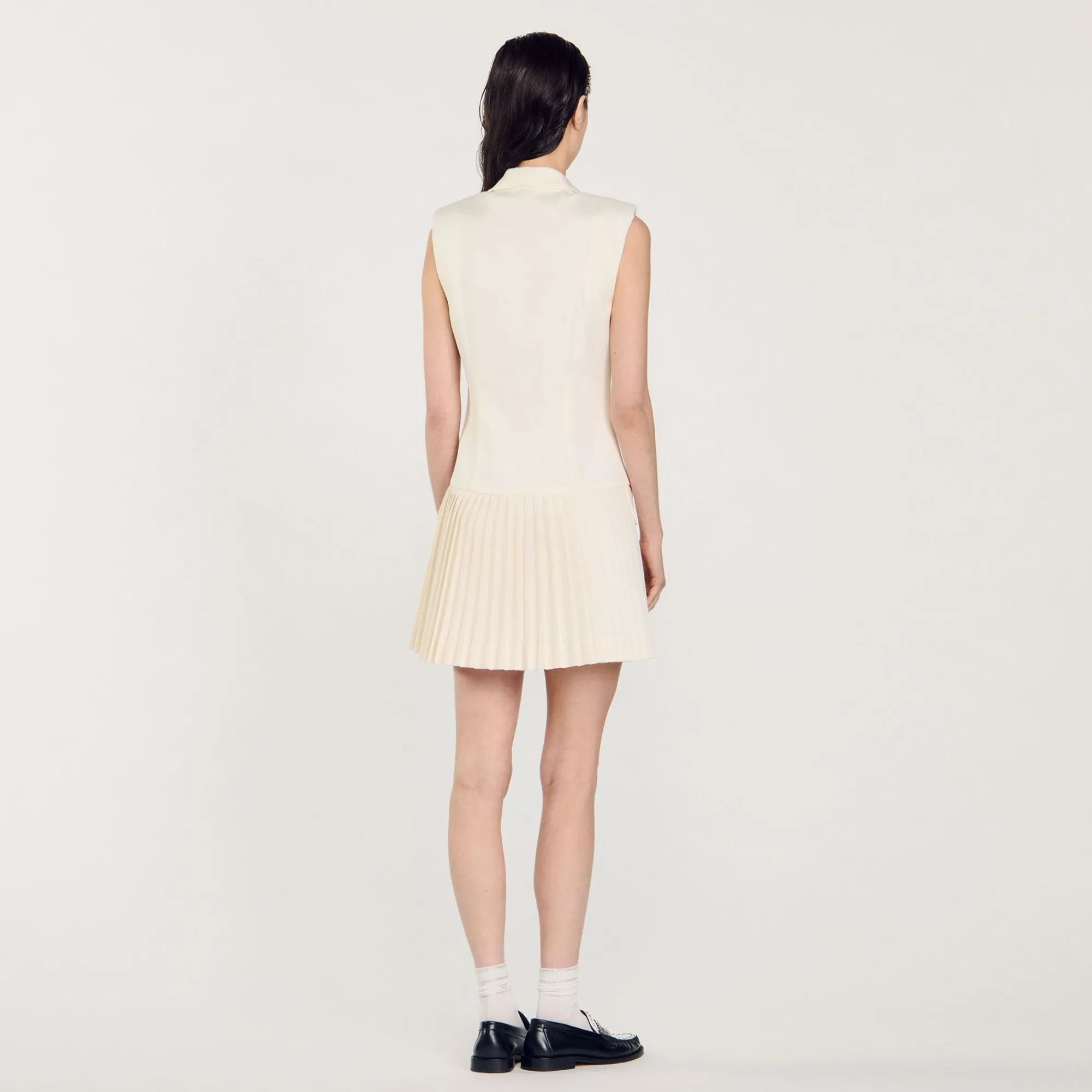 Robes*SANDRO Robe Courte Tailleur Plissée Ecru