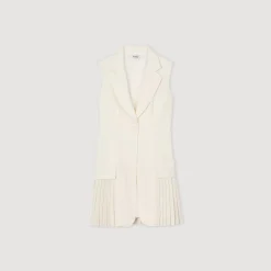 Robes*SANDRO Robe Courte Tailleur Plissée Ecru