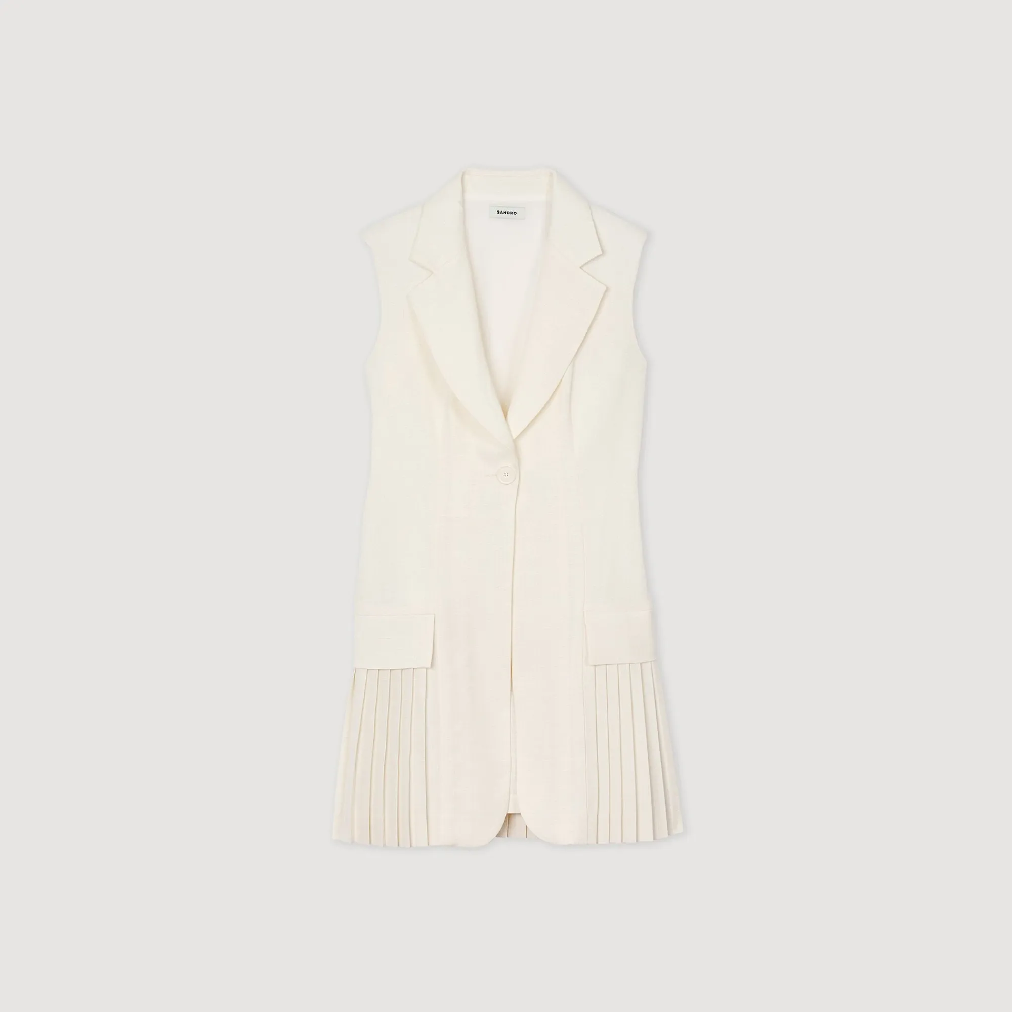 Robes*SANDRO Robe Courte Tailleur Plissée Ecru
