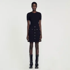 Robes*SANDRO Robe En Maille Noir