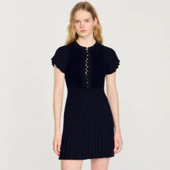 Robes*SANDRO Robe En Maille Plissée Noir