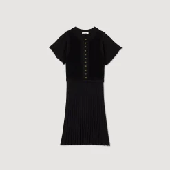Robes*SANDRO Robe En Maille Plissée Noir