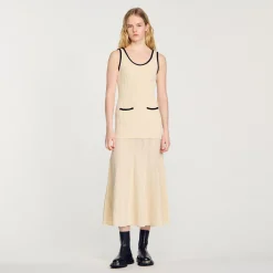 Robes*SANDRO Robe En Maille Pointelle Ecru
