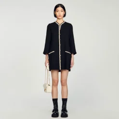 Robes*SANDRO Robe En Tweed Noir