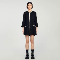 Robes*SANDRO Robe En Tweed Noir