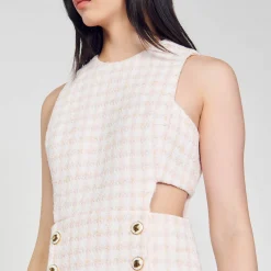 Ensembles|Robes*SANDRO Robe En Tweed Ajourée Rose Clair
