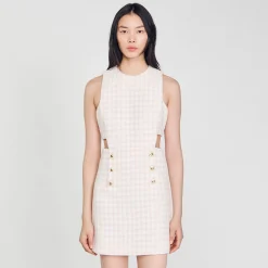 Ensembles|Robes*SANDRO Robe En Tweed Ajourée Rose Clair