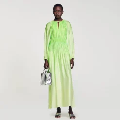 Robes*SANDRO Robe Longue à Col Strassé Vert Fluo