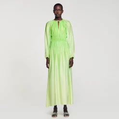Robes*SANDRO Robe Longue à Col Strassé Vert Fluo