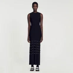 Robes*SANDRO Robe Longue à Franges Noir