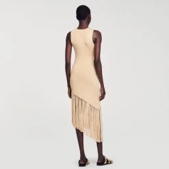 Robes*SANDRO Robe Longue Asymétrique à Franges Or