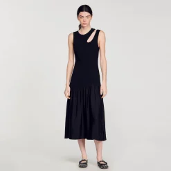 Robes*SANDRO Robe Longue Bimatières Noir