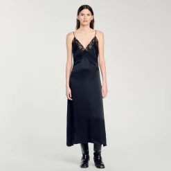 Robes*SANDRO Robe Longue Dentelle Noir
