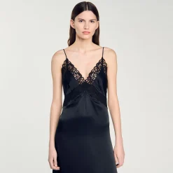 Robes*SANDRO Robe Longue Dentelle Noir