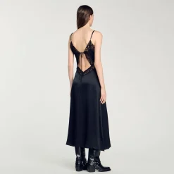 Robes*SANDRO Robe Longue Dentelle Noir