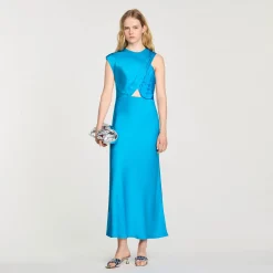 Robes*SANDRO Robe Longue Drapée Bleu