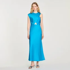 Robes*SANDRO Robe Longue Drapée Bleu