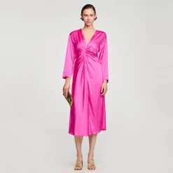 Robes*SANDRO Robe Longue Drapée Fushia