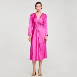 Robes*SANDRO Robe Longue Drapée Fushia