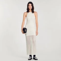 Robes*SANDRO Robe Longue En Maille Ecru