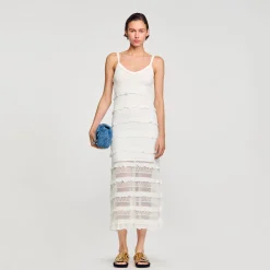 Robes*SANDRO Robe Longue En Maille blanc