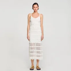 Robes*SANDRO Robe Longue En Maille blanc