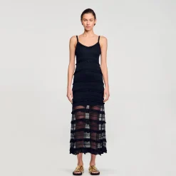 Robes*SANDRO Robe Longue En Maille Noir