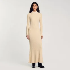 Robes*SANDRO Robe Longue En Maille Beige