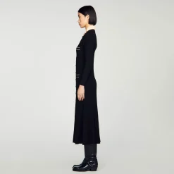 Robes*SANDRO Robe Longue En Maille Côtelée Noir