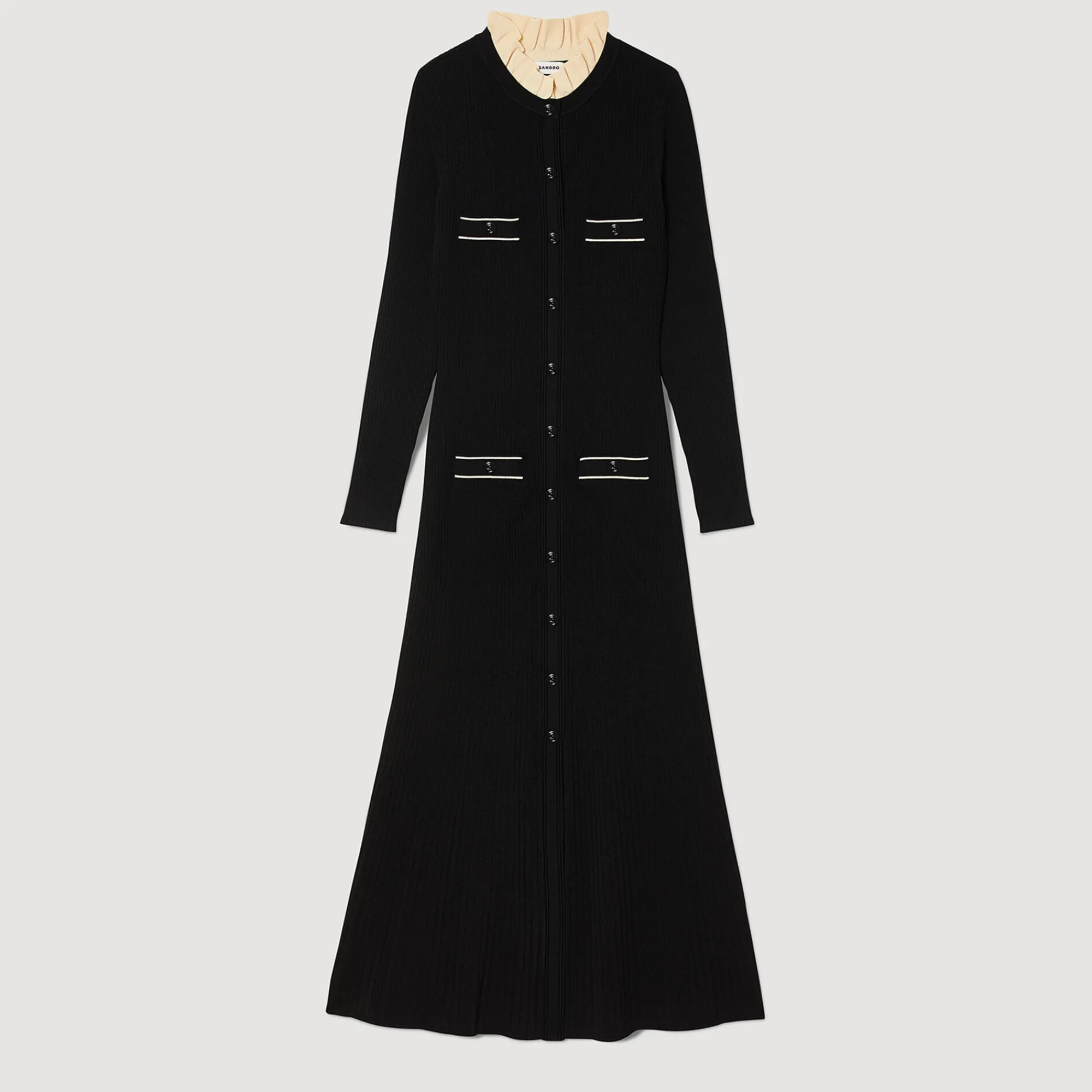 Robes*SANDRO Robe Longue En Maille Côtelée Noir
