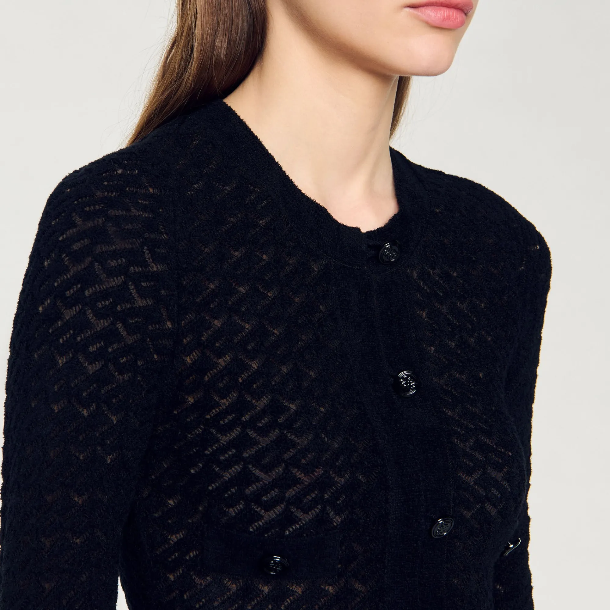 Robes*SANDRO Robe Longue En Maille Effet Velours Noir