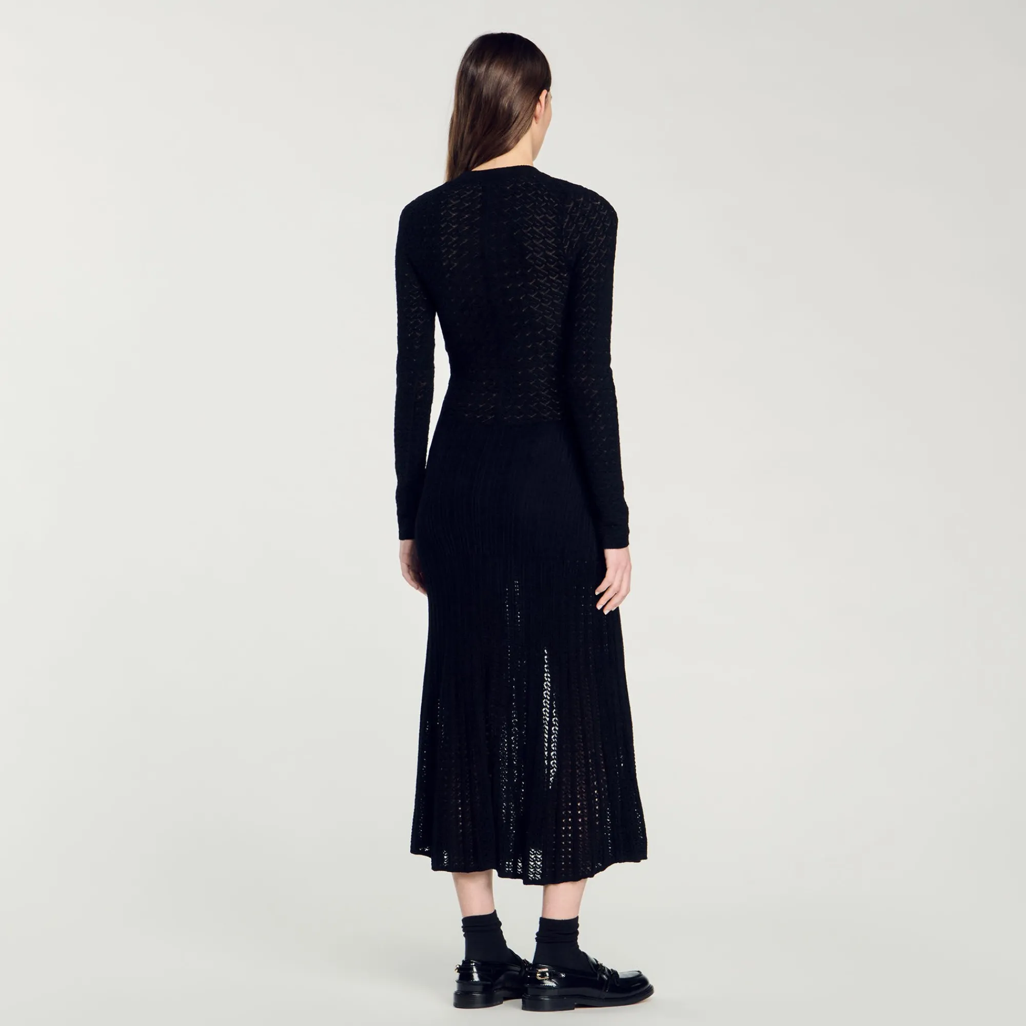 Robes*SANDRO Robe Longue En Maille Effet Velours Noir