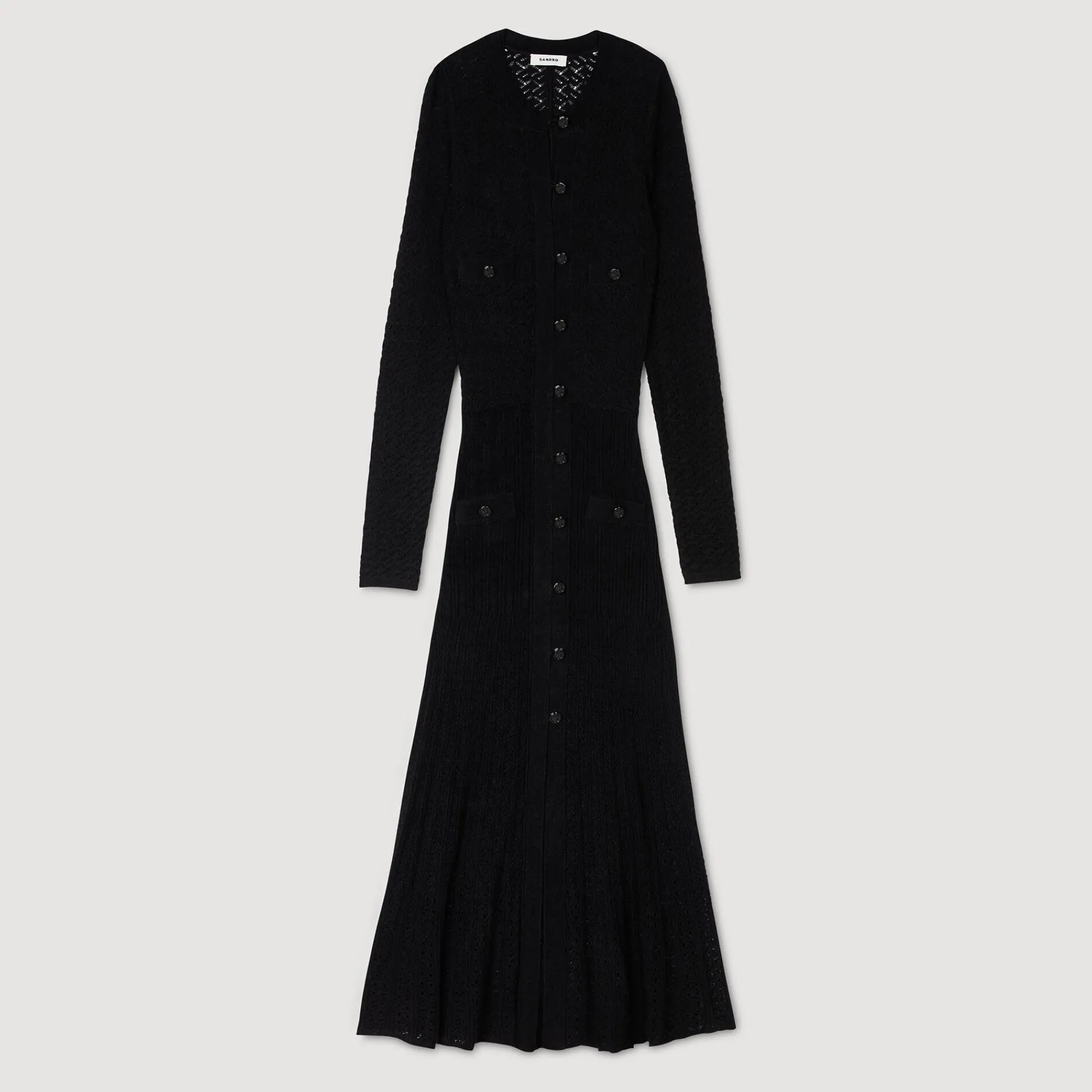 Robes*SANDRO Robe Longue En Maille Effet Velours Noir